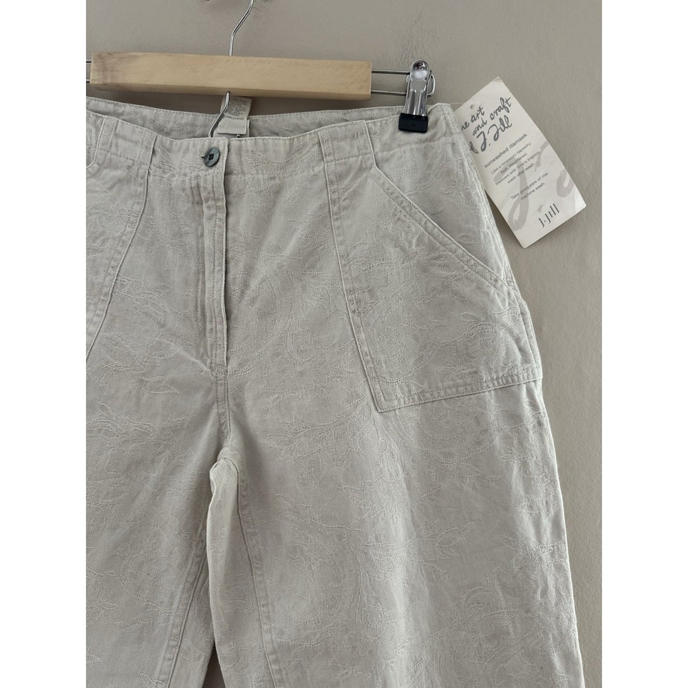 J Jill Womens Floral Embroidered Wide‎ Leg Pants Size 6P NWT Ivory Capri Beachy